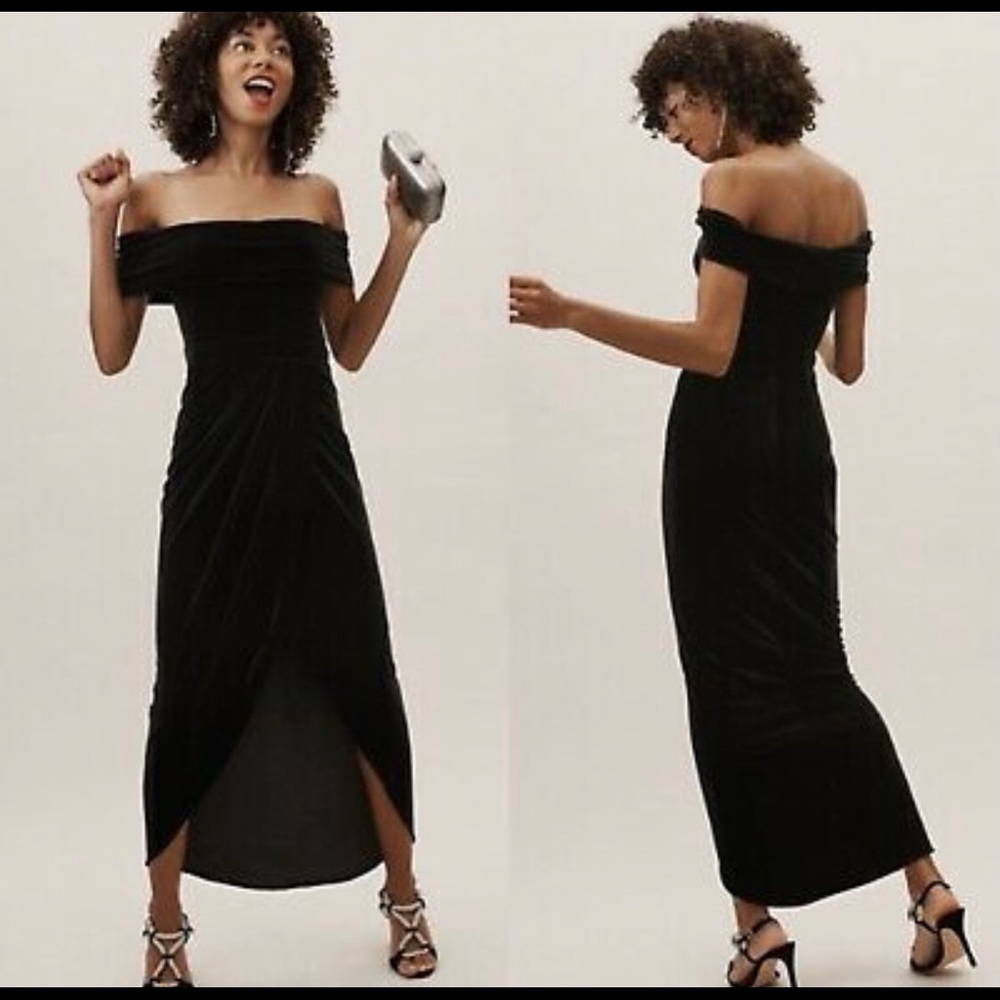 BHLDN Fawn Black Velvet Off The Shoulder Dress